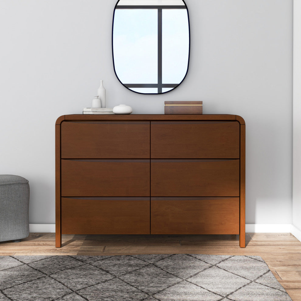 Danbury Mid Century Modern Walnut Dresser With 6 Drawers