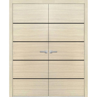 Solid French Double Doors 36 x 96 | Planum 0015 Natural Veneer with