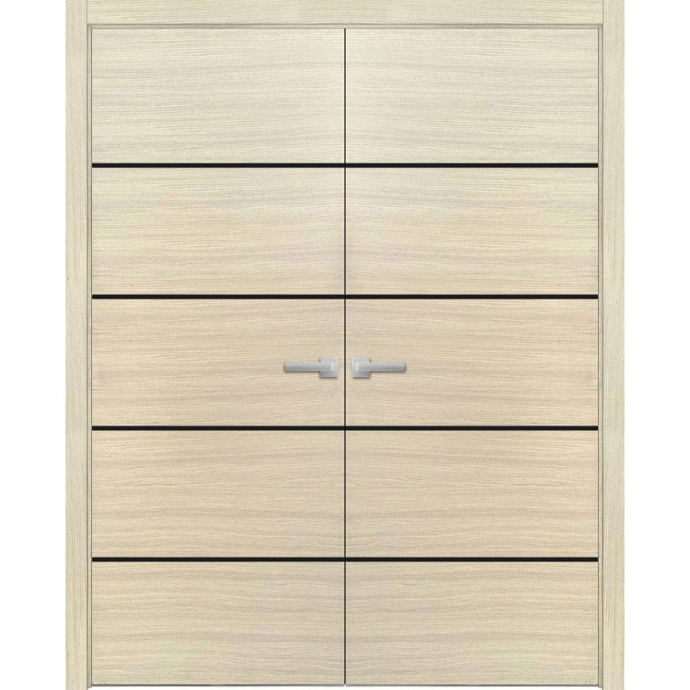 Solid French Double Doors 36 x 96 | Planum 0015 Natural Veneer with