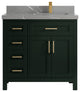 Cambridge 36 Right Offset Bath Vanity in Dark Forest Green 2" Piatra Gray