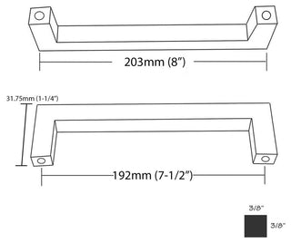 Satin Brass Gold Handle Pull 7-1/2" (192mm) Hole Centers, 8" Overall Length