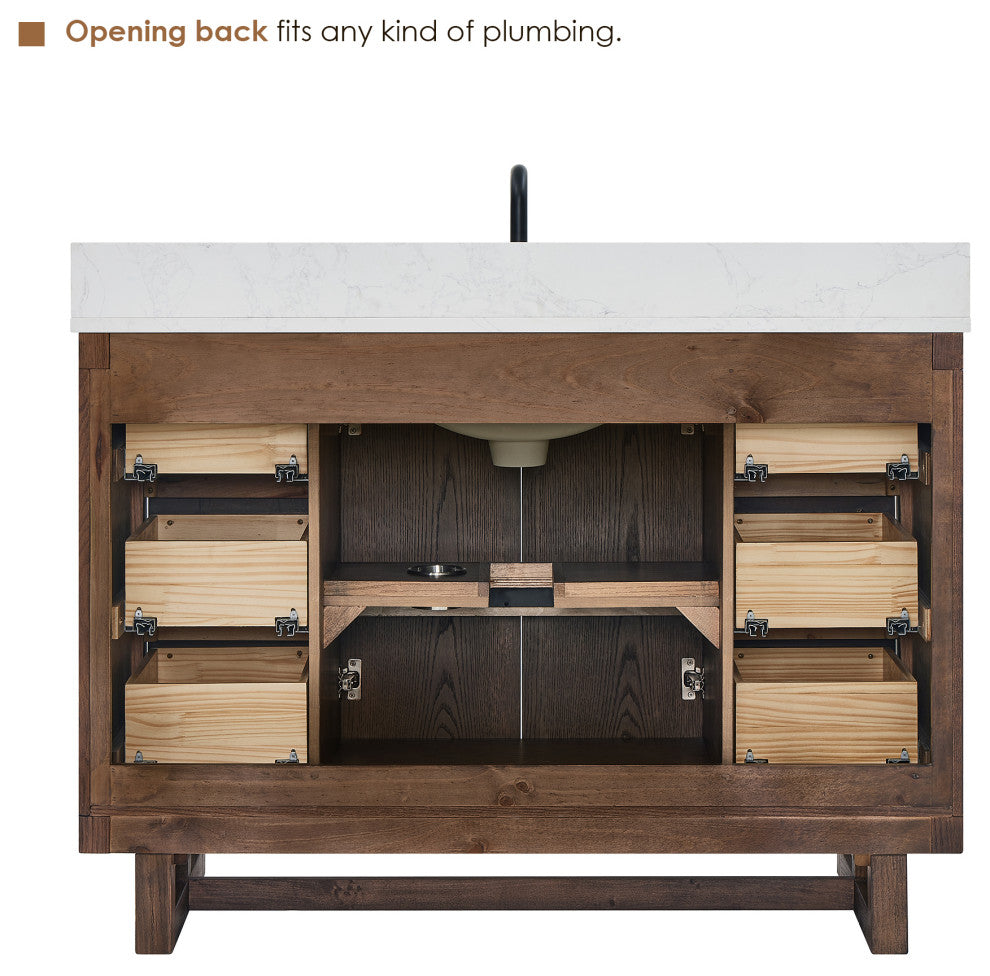Mowry Bathroom Vanity, Brown Brushed Oak, 48", With Mirror