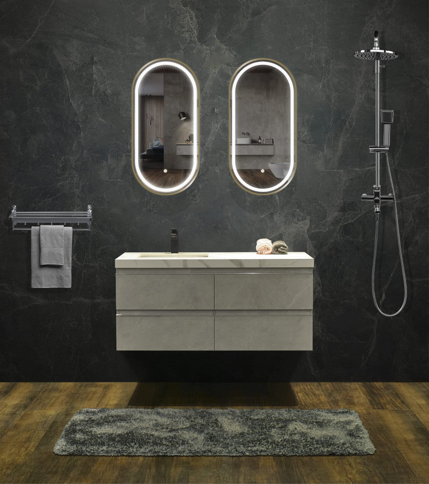 Large Lapping LED Lighted Bath Vanity Mirror, Gold, 18"x36"