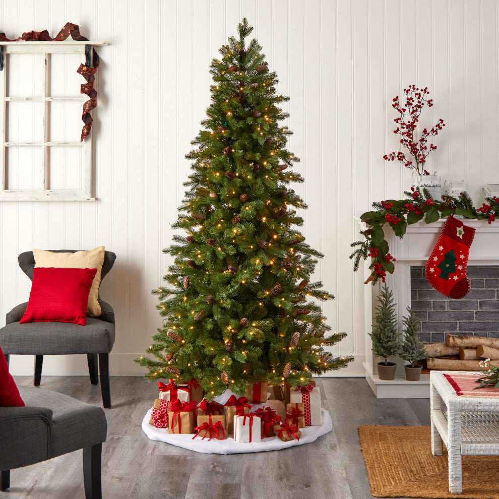 7' Fraser Fir Faux Xmas Tree W/300 Multicolor Lights &1179 Bendable Branches
