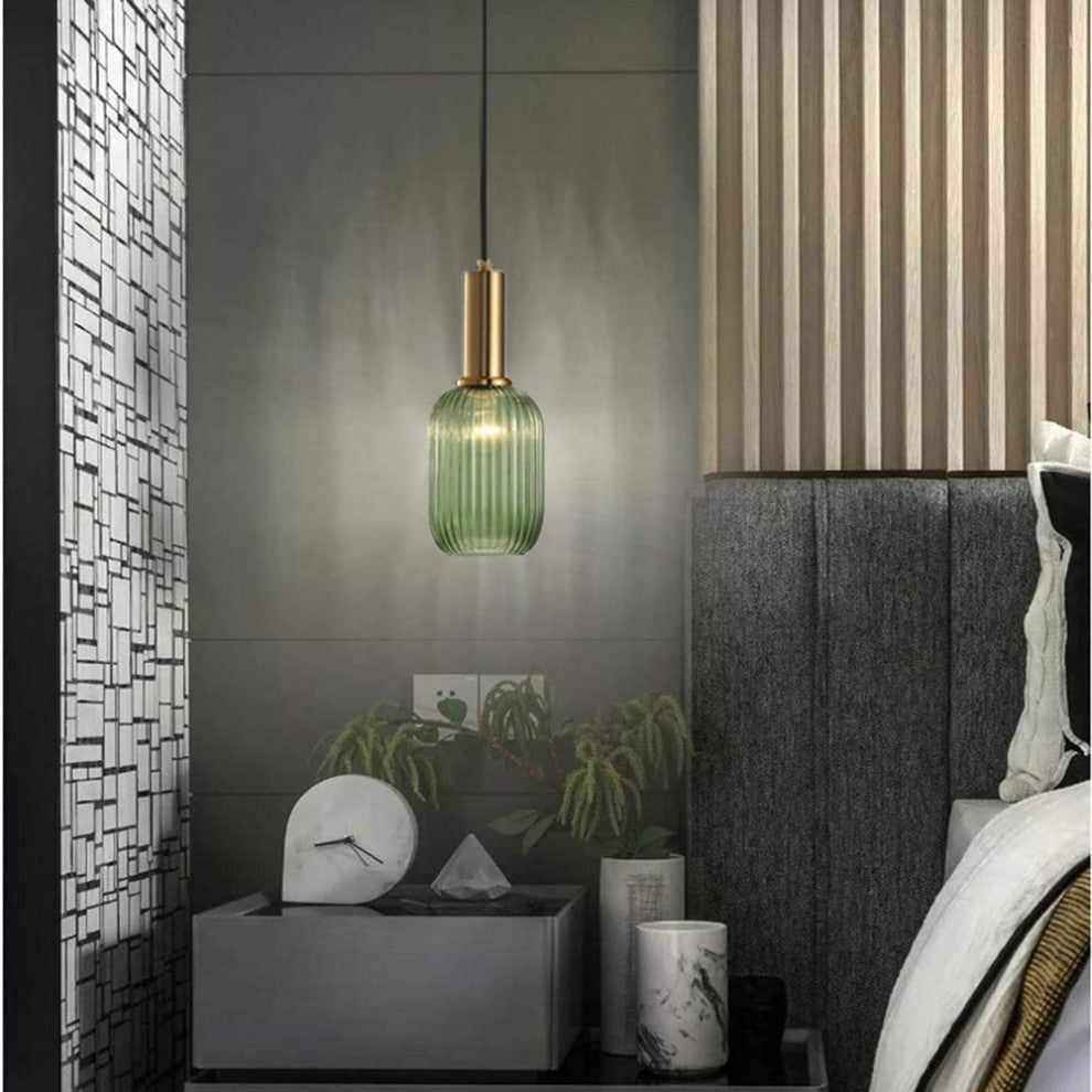 Modern Green Pendant Light Fixture, Island, Striped Pendant Lamp