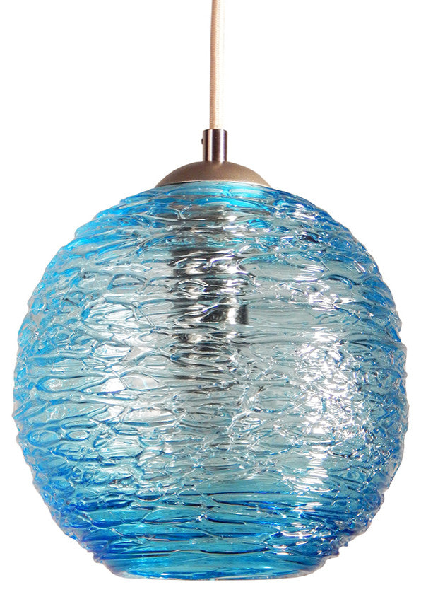 Contemporary Spun Glass Globe Kitchen Pendant Lights, Aqua, 8" Round, Satin Bron