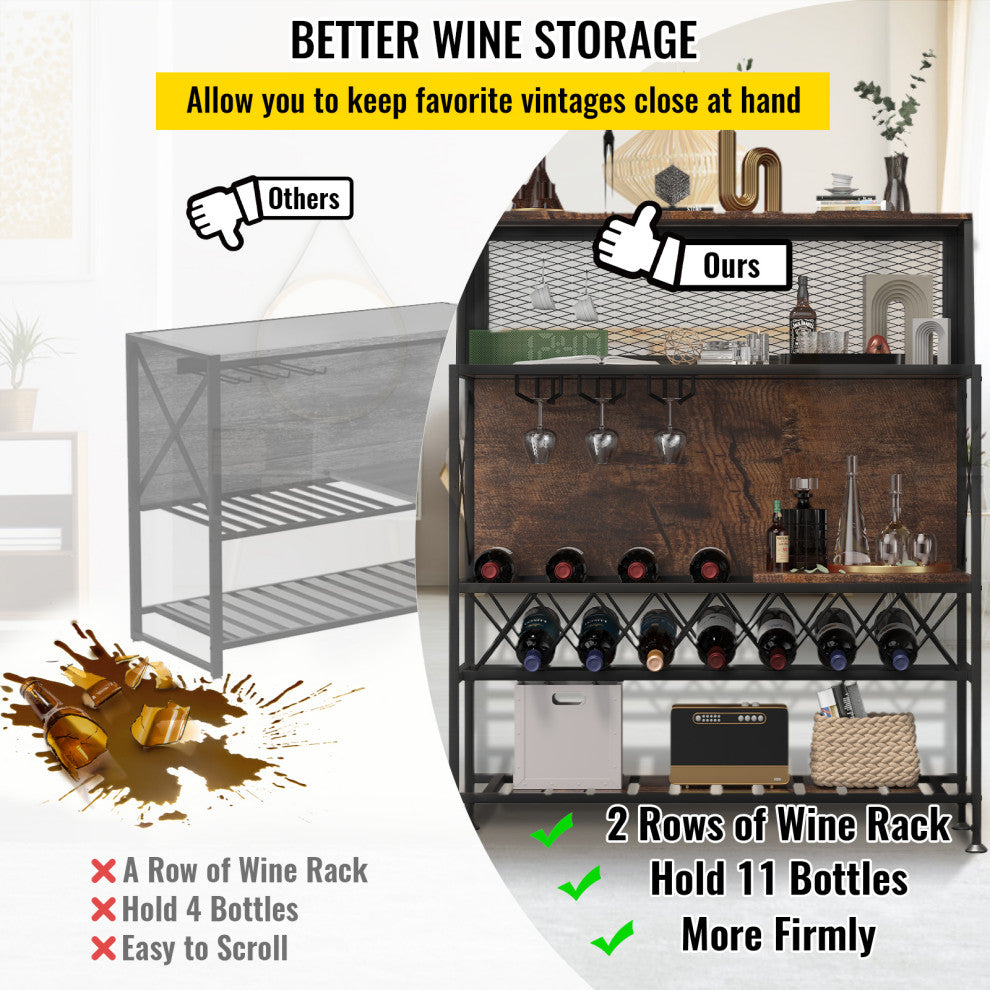 VEVOR Wine Rack Table Bar Cabinet Table w/ Wine Rack & Glass Holder Industrial