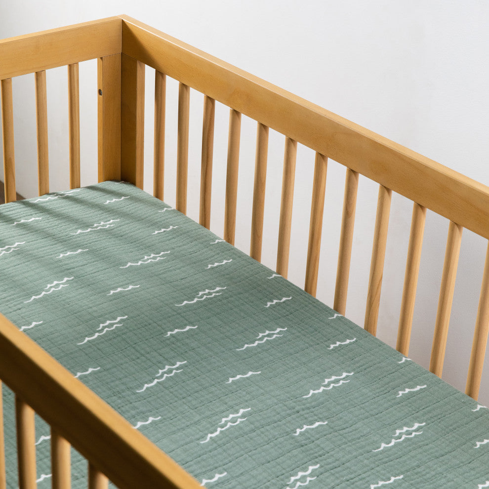 Crib Sheet, GOTS Certified Organic Muslin Cotton, Ocean Waves