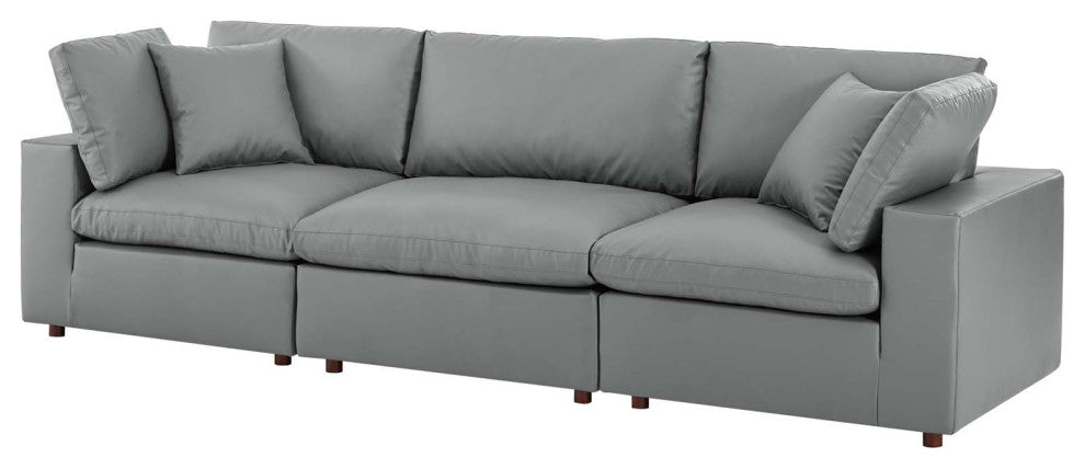 Sofa, Faux Vegan Leather, Gray, Modern, Living Lounge Hotel Hospitality