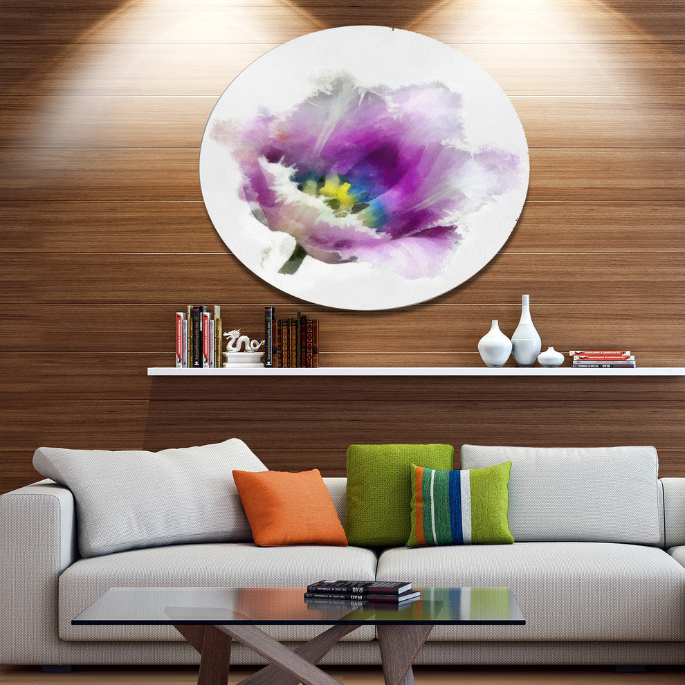 Purple Watercolor Tulip Flower, Floral Disc Metal Artwork, 23"
