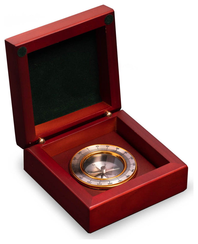 Brass Compass in Wood Box