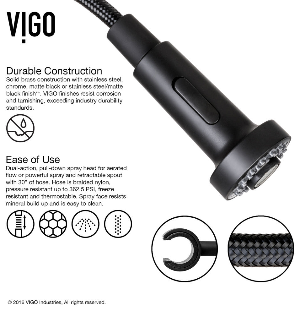 VIGO Edison 19" H Single Handle Pull-Down Sprayer Kitchen Faucet, Matte Black, No Sensor, With Soap Dispenser