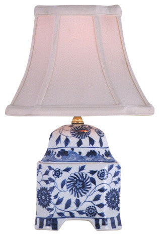 Trellis Flowers Porcelain Table Lamp, Blue and White