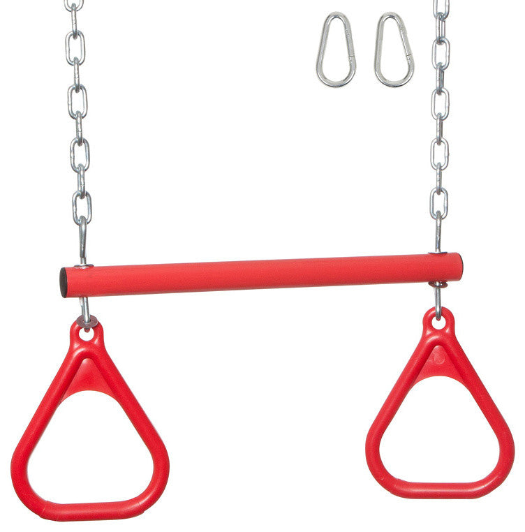 Swing Set Trapeze Bar With Rings and Uncoated Chain, Red