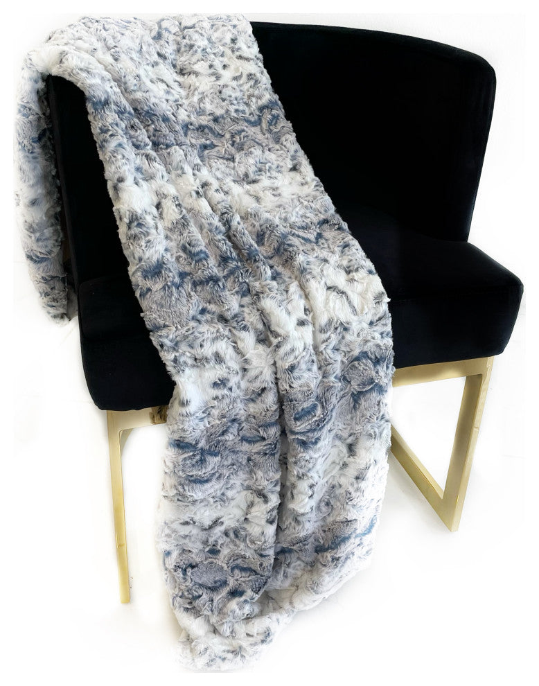 Navy Snowy Owl Faux Fur Luxury Throw Blanket, Blanket 90Lx90W Full