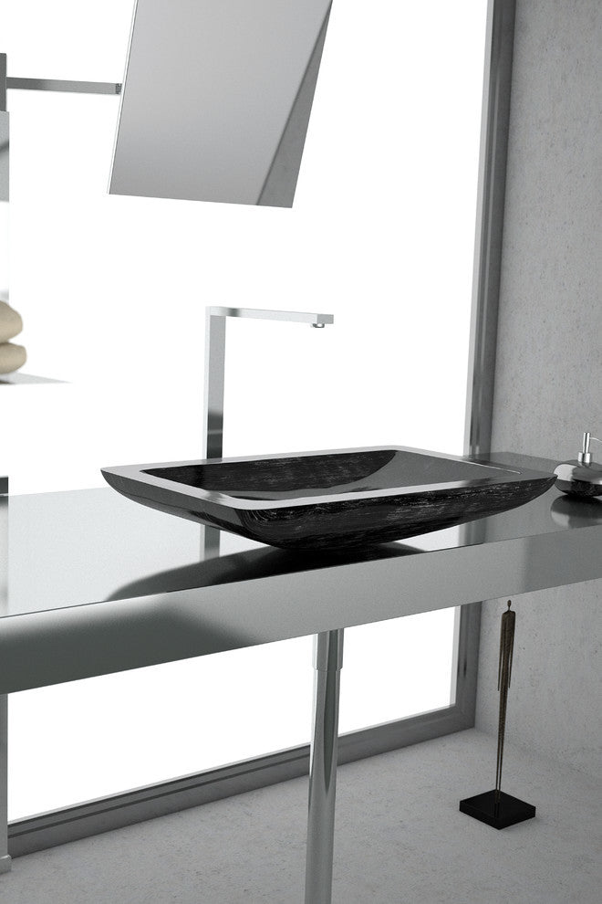 Alumix Vogue Rectangular Sink, Black and Silver