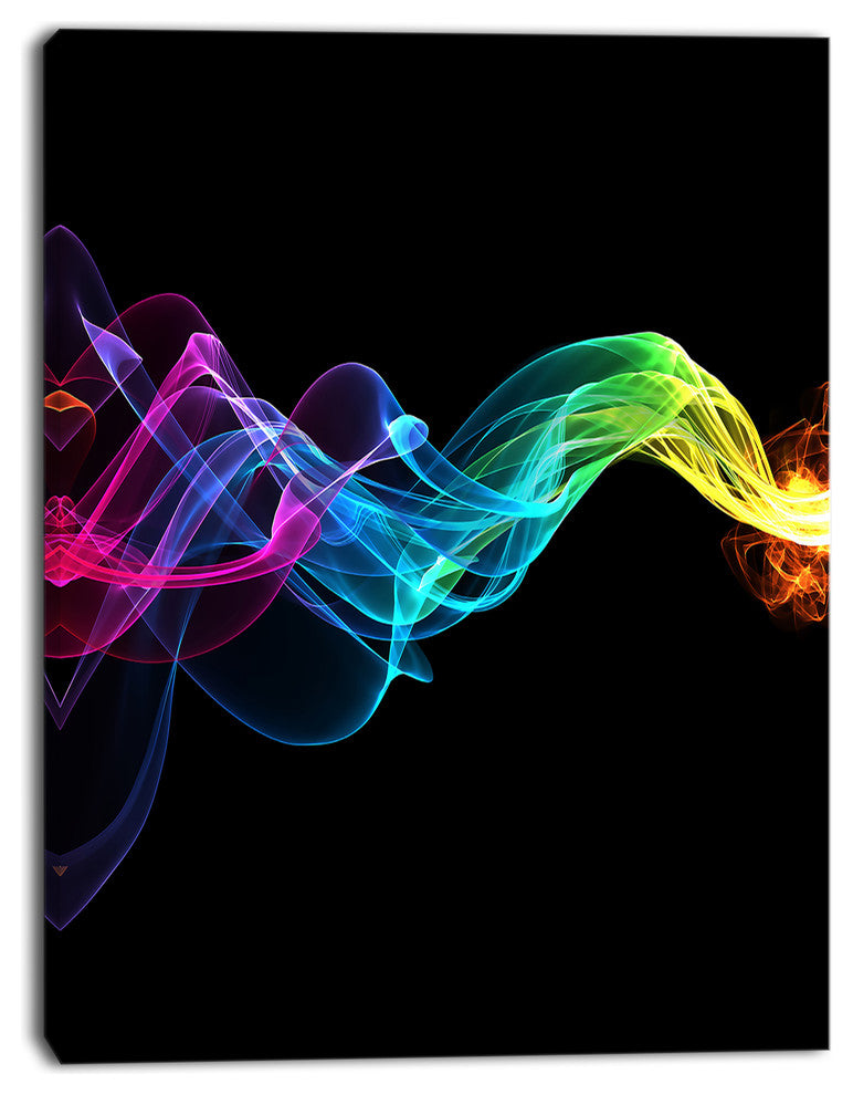 Abstract Ribbon Waves on Black, Abstract Canvas Wall Art Print, 28"x60"