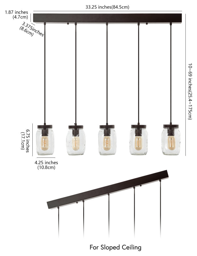 Gaines 1-Light Farmhouse Mason Jar LED Pendant, Oil Rubbed Bronze, Width: 33.25"