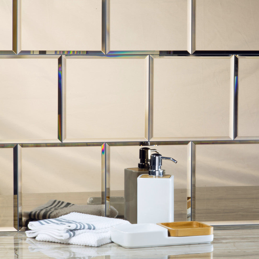 Reflections 8 in x 8 in Beveled Square Glass Mirror Tile in Glossy Gold