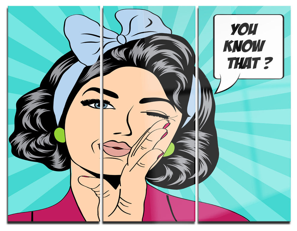 "Woman in Comic Style" Digital Metal Wall Art, 3 Panels, 36"x28"