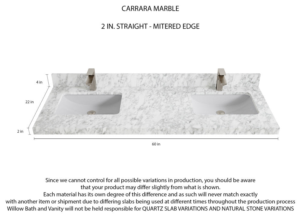 Sonoma 60 Double Bathroom Vanity in Light Natural Teak with 2" Carrara Marble