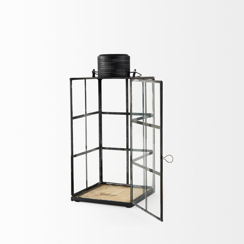 Gamfield 6.1Lx6.1Wx13.4H Medium Black Metal and Glass Lantern