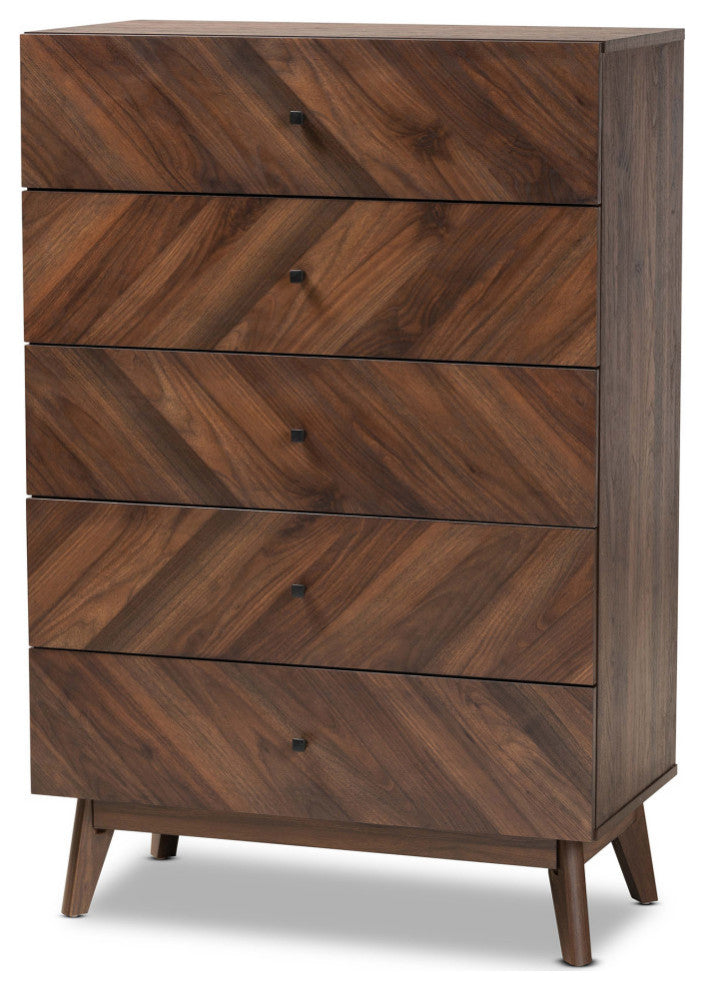 Hugo Mid-Century 5-Drawer Chest, Walnut Brown