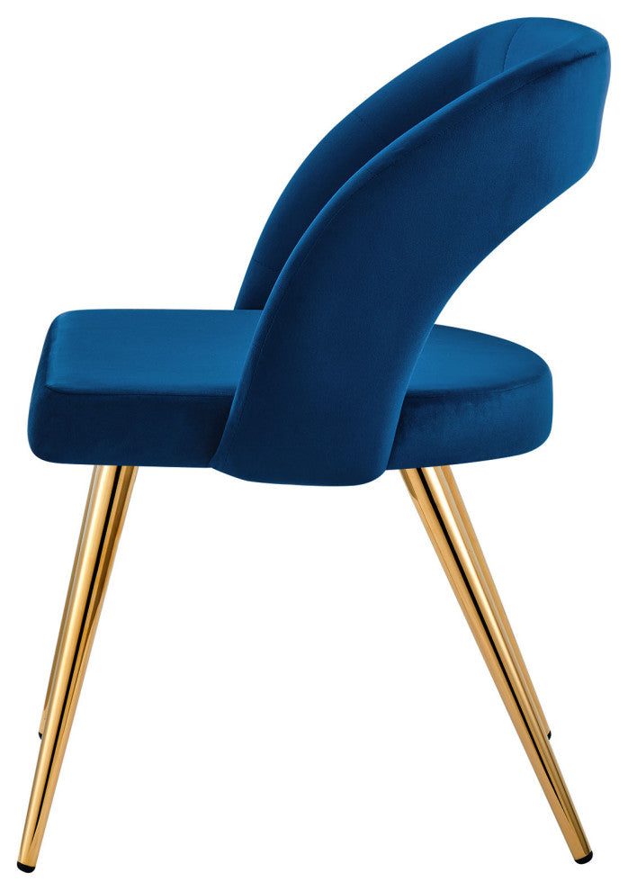 Dining Chair, Set of 2, Navy Gold, Velvet, Modern Cafe Bistro Hospitality