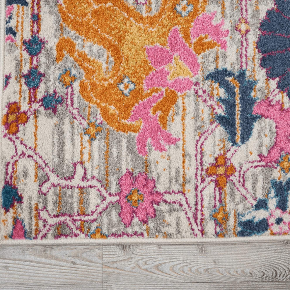 8' X 10' Silver Floral Power Loom Area Rug
