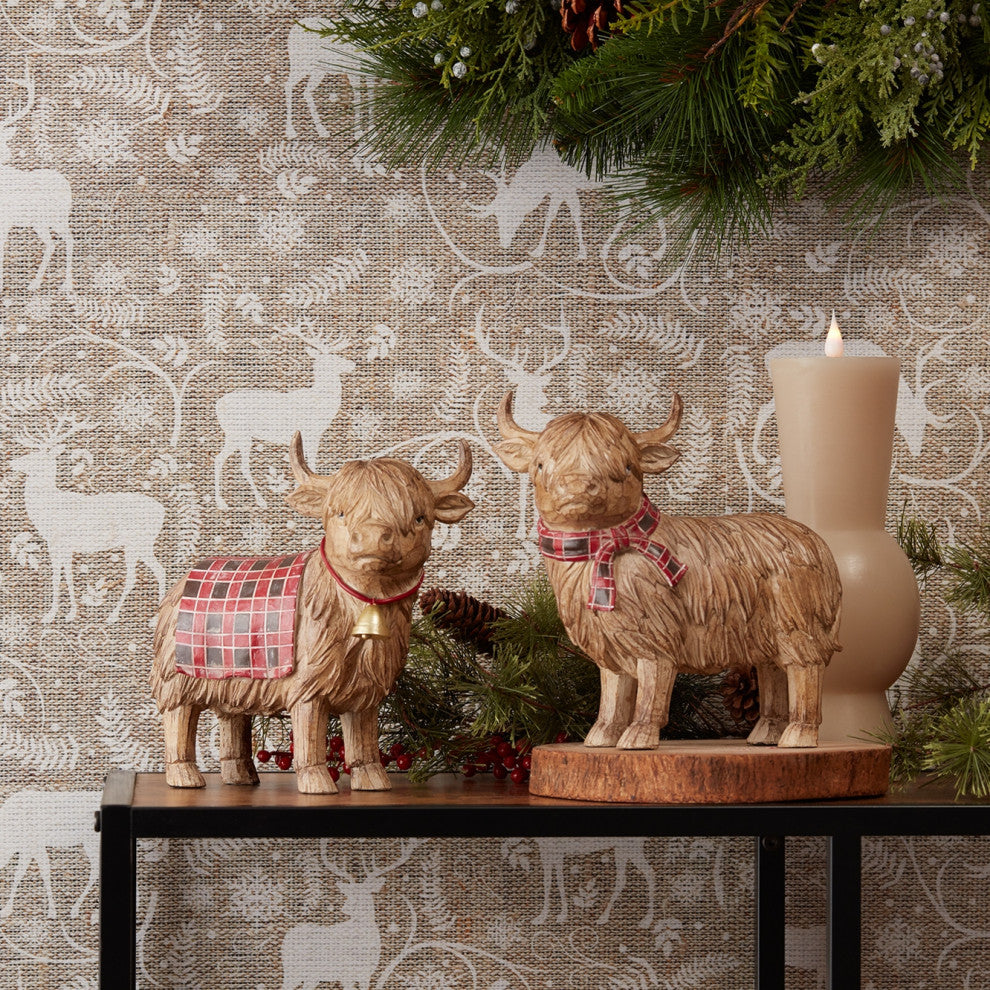 Highland Cow Winter Figurine, Set of 2