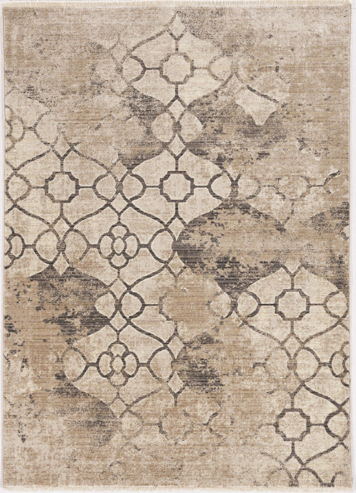 8'X10' Ivory Machine Woven Ogee Indoor Area Rug