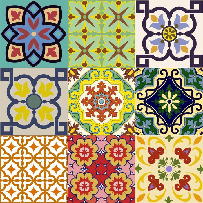 7" X 7" Mediterranean Brights Peel And Stick Removable Tiles