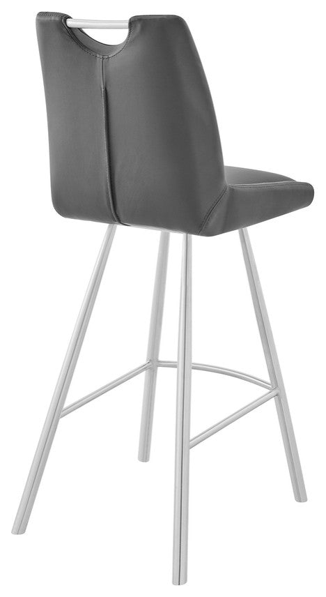 26" Grey Faux Leather and Brushed Stainless Steel Counter Stool