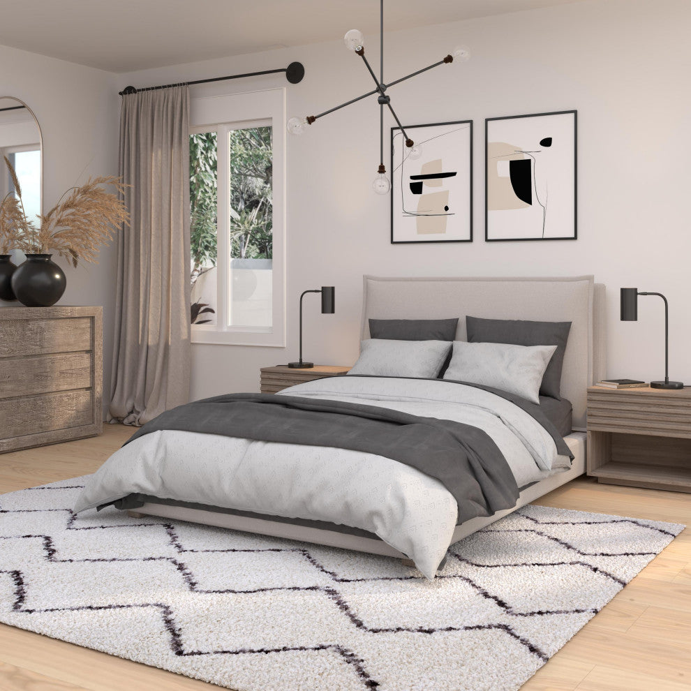 Oasis Waves White and Dark Gray Polyester Area Rug