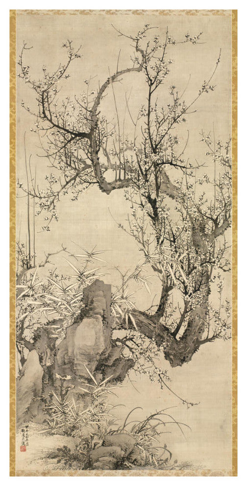 "Plums, Bamboo and Orchid, 1834" Paper Print by Yamamoto Baiitsu, 17"x32"