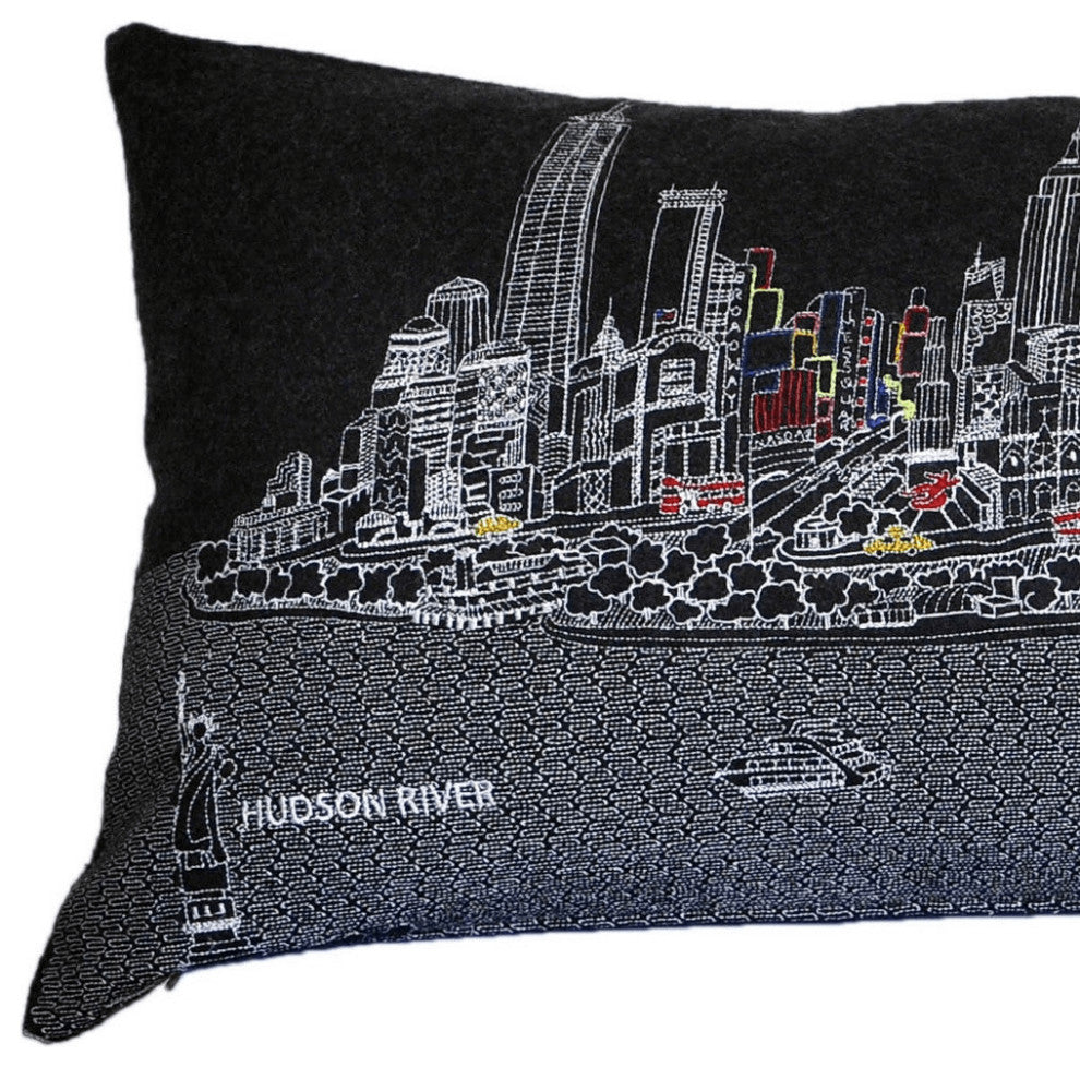 46" Black NYC Nighttime Skyline Lumbar Decorative Pillow