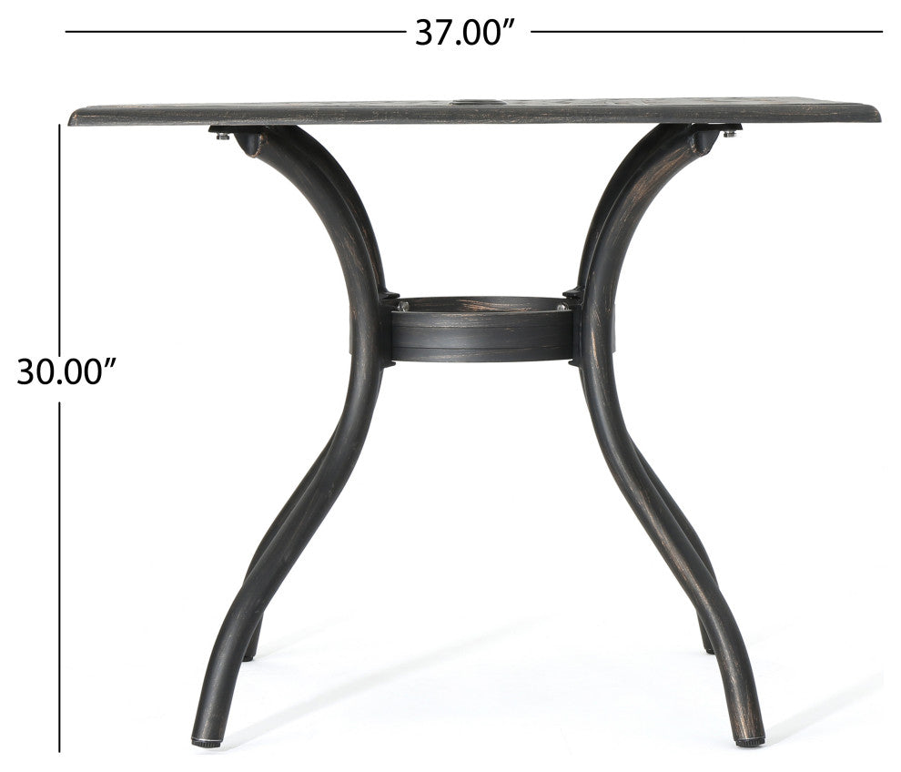 GDF Studio 5-Piece Augusta Outdoor Patina Copper Cast Aluminum Dining Set