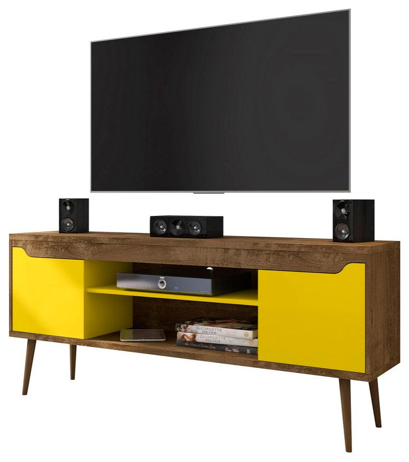 Bradley 63" TV Stand, Rustic Brown and Yellow