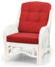 Malibu Lounge Armchair, Natural Rattan Wicker, White, Red Cushions