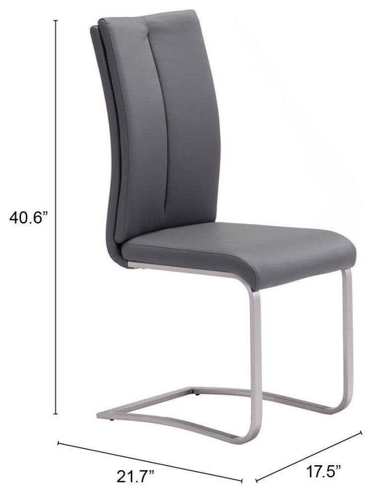 Dining Chair, Set of 2, Faux Vinyl Leather, Steel, Gray, Silver, Cafe