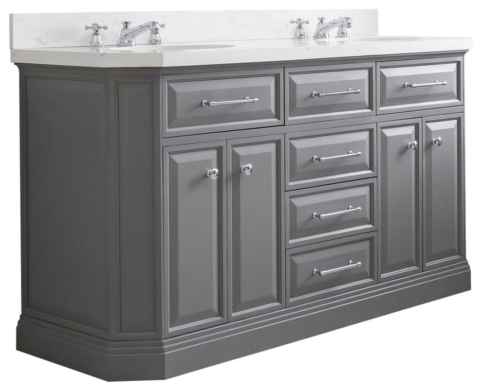 60" Palace Quartz Carrara Cashmere Gray Vanity With Chrome Hardware