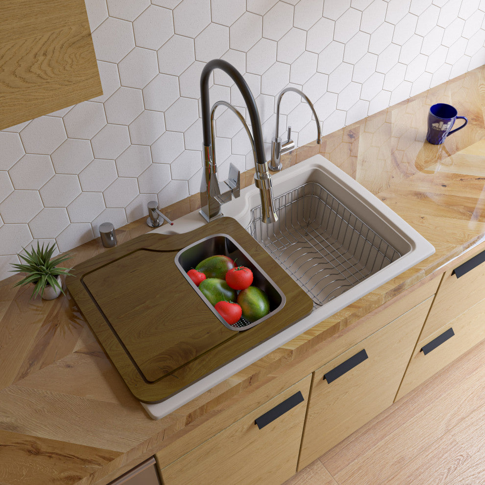 ALFI brand AB3520DI-B Biscuit 35" Drop-In Single Bowl Granite Kitchen Sink