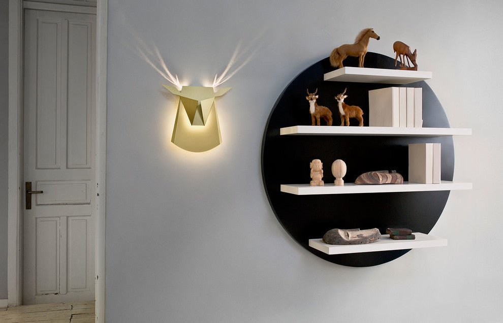 White Aluminium Deer Head LED Light Fixture, Cord Electricity