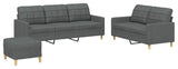 vidaXL Sofa Set with Cushions Sectional Sofa Couch 3 Piece Dark Gray Fabric