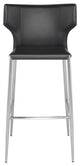 Wayne Bar Stool, Modern Gray Barstool Gray Leather, Brushed Stainless Steel Legs