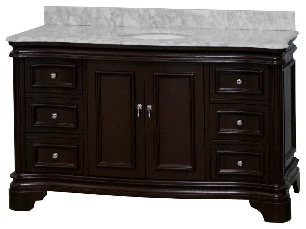 Katherine 60" Bath Vanity, Chocolate, Carrara Marble, Single Vanity
