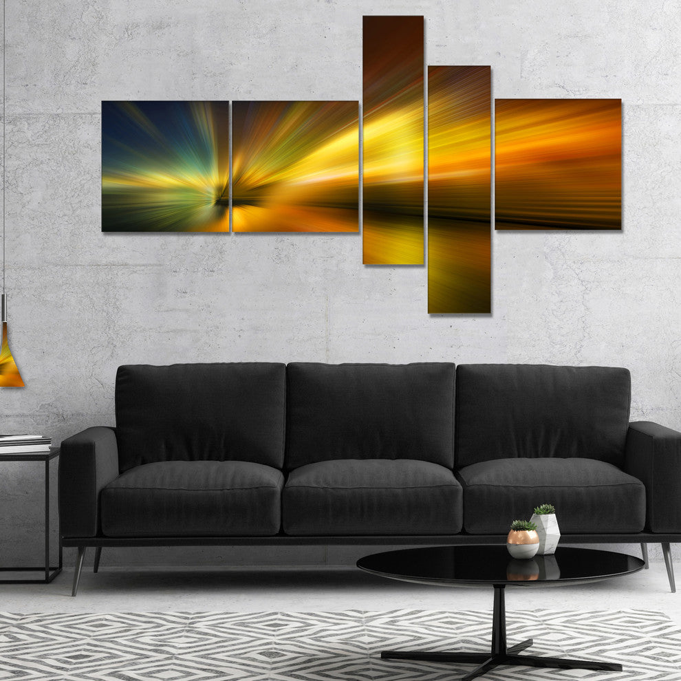 Blue Over Gold Texture, Abstract Canvas art print, 60"x32", 5 panels