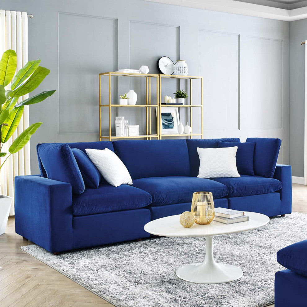 Sofa, Velvet, Blue Navy, Modern, Living Lounge Room Hotel Lobby Hospitality