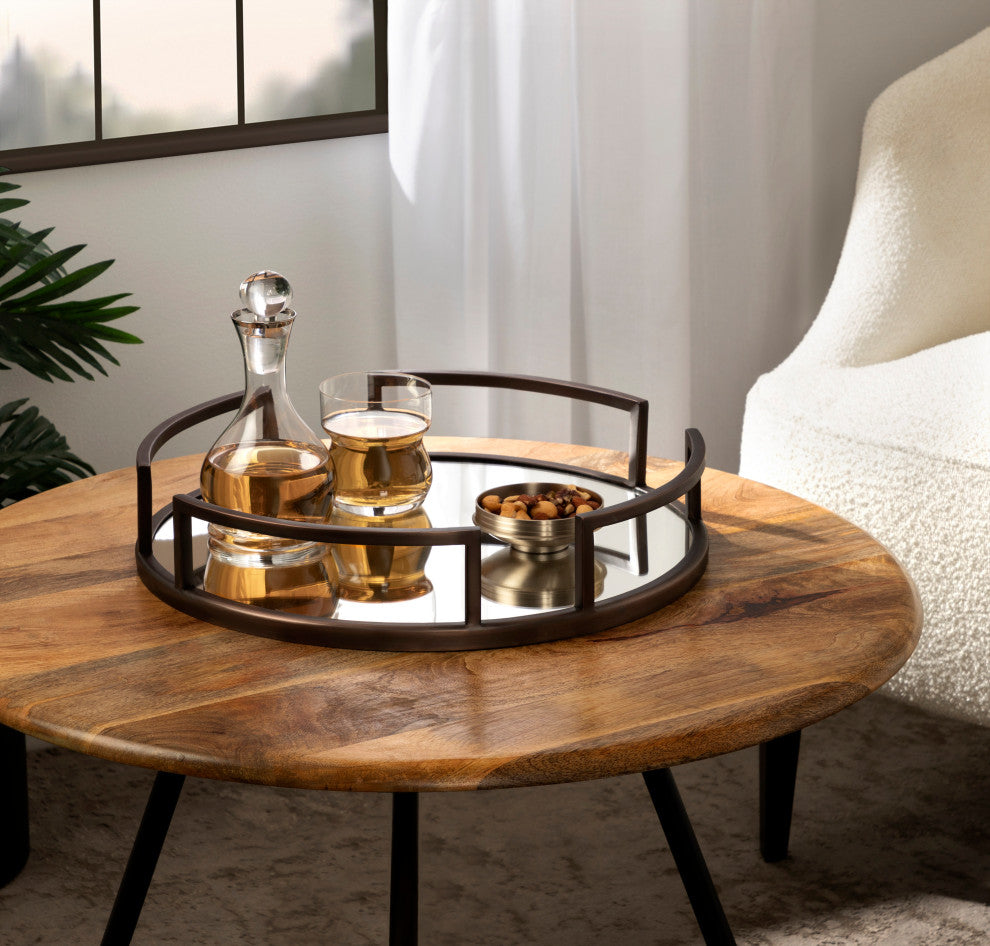 Gohana Decorative Metal Tray, Bronze 16" Diameter