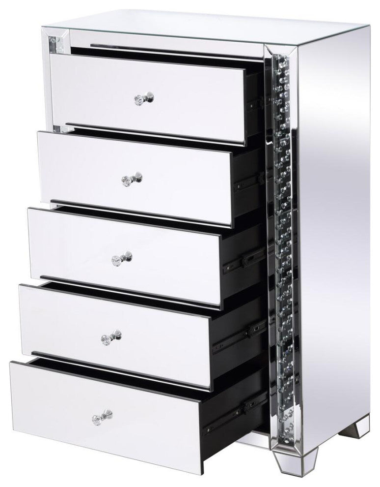 34" Clear Crystal Mirrored Five Drawer Cabinet